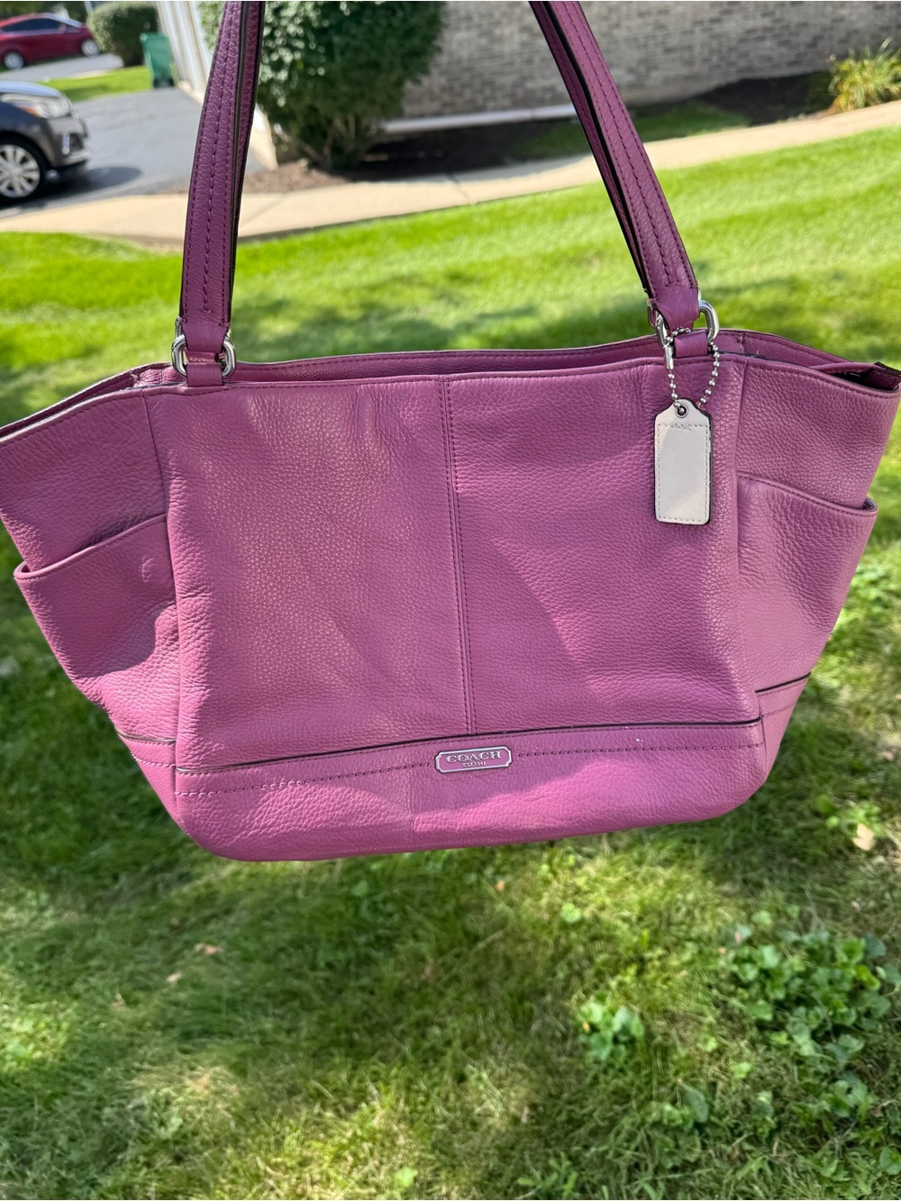 Coach Carrie Park Leather Shoulder Tote in dark pink